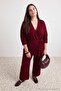 Bordo Midi Boy Kuşaklı Triko Alt-Üst Takım TBBAW26CP00017 - 3