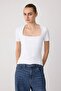 Black-White-Khaki Plain Regular Square Neck Standard Sleeve Short Stretch Knitted T-Shirt Twoss26Ts00348 - 5
