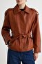 Siyah Oversize Kalıp Suni Deri Biker Ceket Mont TWOAW27MO00052 - 4
