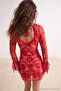 Abstract Patterned Knitted Ruffle Detailed Mesh Transparent Beach Dress Tbess26Le00019 - 4