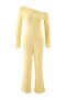 Yellow Single Shoulder Ribbed Viscose Knitted Pajama Set Thmaw27Pt00063 - 4