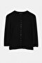 Wardrobe Essentials بلوزة سوداء محبوكة من الفيسكون بياقة دائرية وأكمام ثلاثية الأرباع وأزرار TWOAW27BZ00120 - 6