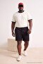 Big Size Basic Black Oversize/Wide Cut Elastic Waist Lace-Up Shorts Tmnss25Ap00003