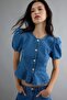 Mavi Balon Kollu Düğme Detaylı Peplum Denim Bluz TWOAW27BZ00037 - 3