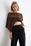 Kahverengi Bolero Pul Payet Parlak Görünümlü Crop Triko Bluz TWOAW27KZ00252