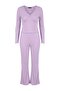 Lila Dantel Detaylı Yumuşak Tuşe Kışlık Fitilli Örme Pijama Takımı THMAW27PT00036 - 5