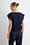 Koyu Mavi Dantel Detaylı Bebe Yaka Denim Gömlek TWOSS26GO00234 - 4