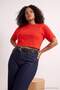 Red Relaxed Boat Neck Bat Sleeve Three Quarter Crop Soft Touch Knitted Plus Size Blouse - 2