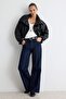 Premium Koyu Mavi DÖKÜMLÜ Yüksek Bel Bilek Boy Wide Leg Jeans TWOAW27JE00078