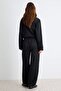 Black Textured Satin Shalwar Elastic Waist Pants Twoaw27Pl00083 - 4