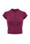 Vişne Fermuarlı Dalgıç/Scuba Kumaş Crop Örme Spor Üst/Bluz THMAW27BZ00003 - 6