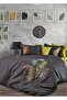 İz Cotton Satin Double Duvet Cover Set - Anthracite/Green