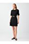 Black Slim Fit Round Neck Elbow Sleeve Mini Knitted Dress - 4