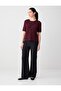 Burgundy Polo Collar Short Sleeve Striped Knitwear Blouse - 2