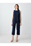 Navy Blue High Waist Regular Leg Short Knitted Trousers