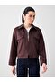 Bitter Brown Polo Collar Zipper Detailed Suede Jacket - 3