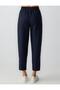 Navy Blue 100% Linen High Waist Narrow Leg Woven Trousers - 6