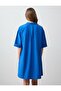 Navy Blue Relaxed Cut Shirt Collar Elbow Sleeve Woven Mini Dress - 7