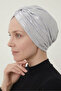 Pleated, Gilded Lined, Light Gray Ready-made Hijab Hijab Evening Dress Bonnet - 6