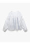 Cotton Floral Embroidered V Neck Long Balloon Sleeve Scalloped Blouse - 4