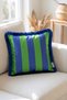 Cobalt Blue Tasseled, Blue-Green Stripe Pattern, Decorative 43X43Cm Square Throw Pillow Cover