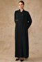 Stone and Satin Detailed Lined Oversized Overcoat Black 6837 - 5