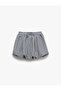 Viscose Blended Bow Tie Waist Laced Striped Mini Balloon Skirt - 3