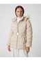 Quilted Puffer Coat Hooded Faux Fur Collar with Belt - 3