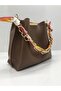 Women's Scarf and Chain Accessory Soft Leather 3-Compartment Handbag and Shoulder Bag