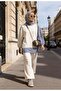 Striped Shirt Detailed Tunic Double Suit |   Ecru with Pockets, Wide Legs and Tunic - 5