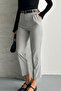 Women's Slim Leg Pleated Belted Fabric Cigarette Gray Trousers - 3