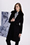 Double-Breasted Collar Belt Detailed Cashmere Coat Black 13404 - 2