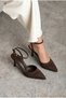 Women's Brown Satin Pointed Toe Ankle Strap Thin Heel Stiletto Evening Dress Heeled Shoes Style - 5
