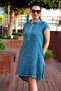 Women's Petrol Color Honeycomb Textured Lace Detailed Natural Cotton Dress - 2