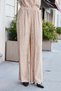 Women's Linen Look Lycra-Free High Waist Elastic Waist Side Pocket Wide Leg Palazzo Pants-Camel - 7