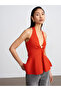 10787 Halter Neck Peplum Knitwear Blouse-Red