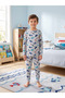 Boy's Cotton Shark Piranha Patterned Gray Long Sleeve Seasonal Pajamas Set
