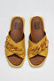 Yellow Leather Women's Flat Slippers 01Wu3312