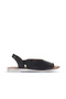 Black Leather Women's Flat Sandals 01Wa3007