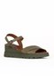 Khaki Leather Women's Wedge Heeled Sandals 01We5201 - 2