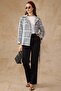 Plaid Patterned Unlined Short Trench Coat Dark Blue 6848