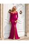 Fuchsia Madonna Collar Deep Slit Long Sleeve Evening Dress and Graduation Gown 582261