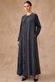 Pattern and Stone Detailed Cupra Silk Large Size Robe Black 6857