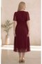 Women's Plus Size Short Sleeve Double-Breasted Collar Waist Brooch Detailed Chiffon Midi Evening Dress 26000 Claret Red - 8