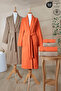 6 Piece Striped Bathrobe Set 100% Cotton Certified, Şalyaka Family Dowry Bathrobe Set Brown Orange
