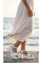 White High Side Buckle Single Stripe Open Front Skin Summer Women's Wedge Sole Sandals Shoes - 6