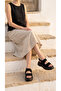 Black Suede High Sole Double Velcro Two Stripes Summer Women's Wedge Heeled Sandals - 8
