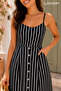 Women's Black and White Striped Buttoned Strap Summer Midi Dress - 4