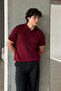 Men's Oversize Ribbed Polo Collar Slim Knitwear T-Shirt - 4