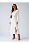 Women's White Cross V-Neck Slit Midi Dress – Bride Fit |   Stretchy Knitwear Structure |   Elegant Silhouette